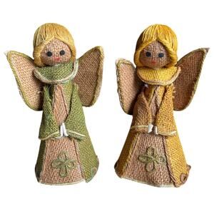 Mid Century Modern Burlap Angel Tree Topper Christmas Vintage Set of 2